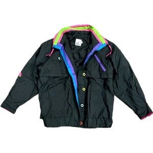 Vintage Reaching High Windbreaker Ski Jacket Black & Neon Multicolor